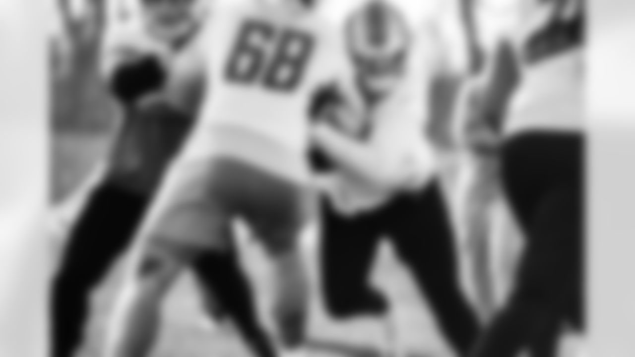 Detroit Lions tackle Taylor Decker (68) Detroit Lions offensive lineman Logan Stenberg (61) during Lions practice at the Training Facility in Allen Park, MI on December 10, 2020. (Jeff Nguyen/Detroit Lions)