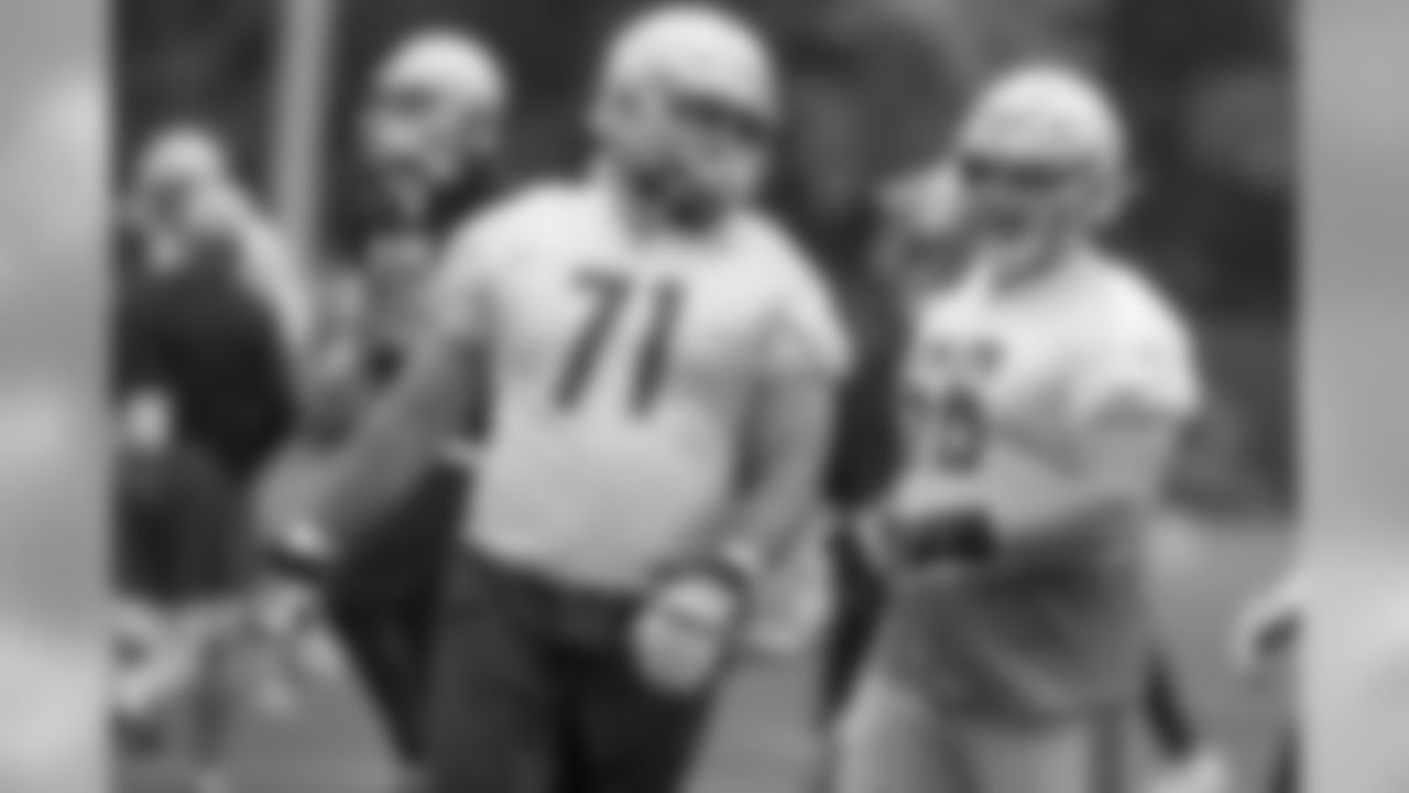 Detroit Lions tackle Rick Wagner (71) during Day 3 of OTAs on Thursday, May 23, 2019 in Allen Park, Mich. (Detroit Lions via AP)