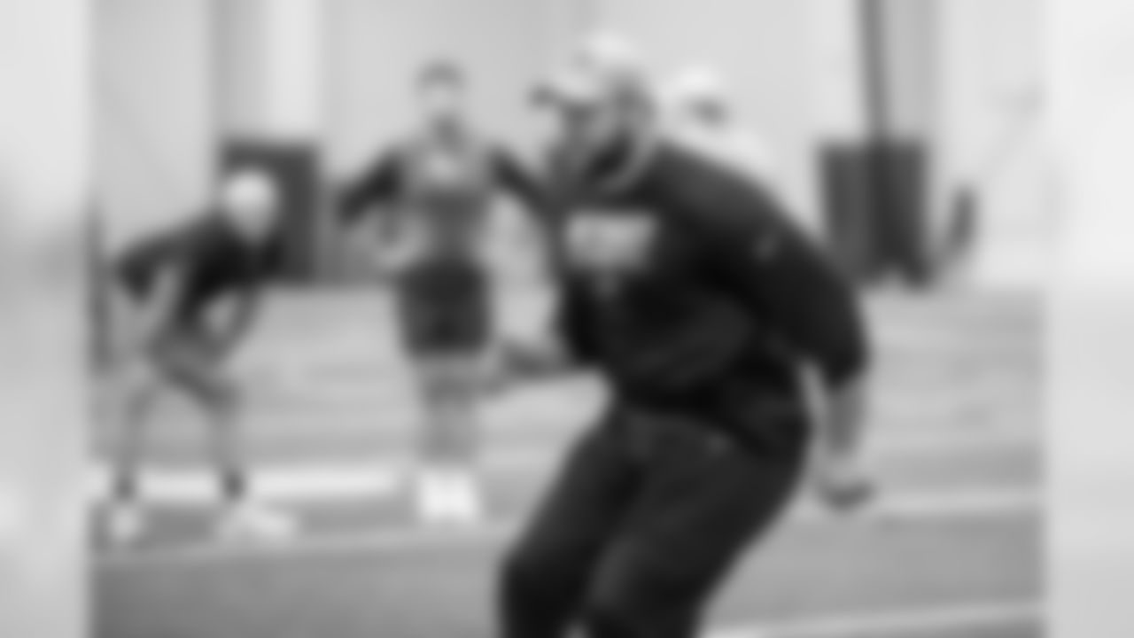 Detroit Lions tackle Rick Wagner during the voluntary offseason workout program at the Detroit Lions training facility on Thursday, April 18, 2019 in Allen Park, Mich. (Detroit Lions via AP)
