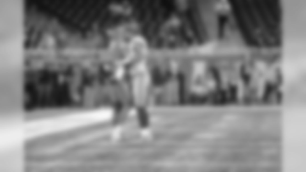 Detroit Lions kicker Matt Prater (5) with New York Giants wide receiver Golden Tate before a NFL football game against the New York Giants Sunday, Oct. 27, 2019 in Detroit. (Detroit Lions via AP).