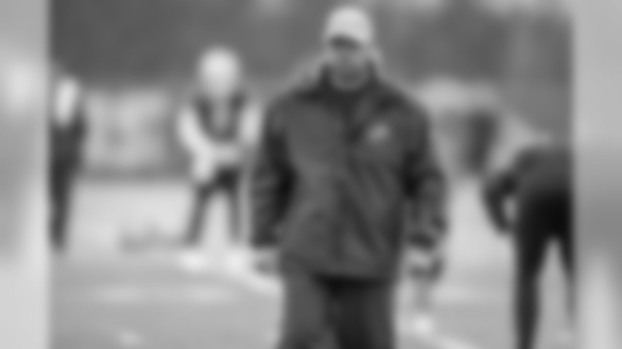 Detroit Lions defensive backs coach Brian Stewart during practice at the Detroit Lions training facility on Thursday, Dec. 27, 2018 in Allen Park, Mich. (Detroit Lions via AP)