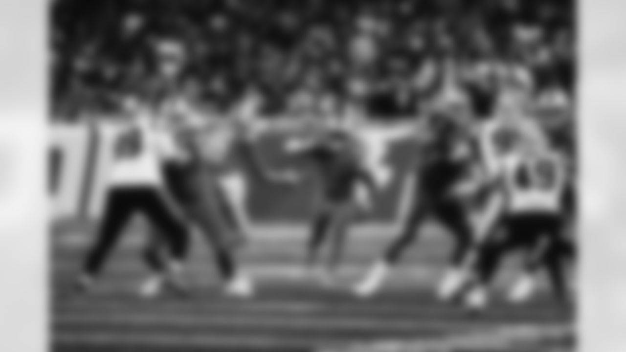 Detroit Lions center Frank Ragnow (77), Detroit Lions quarterback Jared Goff (16), Detroit Lions running back David Montgomery (5), and Detroit Lions guard Jonah Jackson (73) during a NFL game against the Carolina Panthers on Sunday, Oct. 8, 2023 in Detroit, MI. (Jeff Nguyen/Detroit Lions)