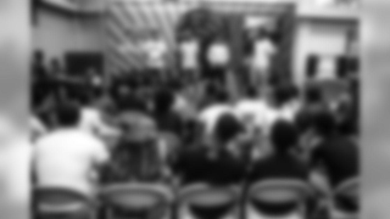 Teez Tabor, Tavon Wilson, Charles Washington and Devon Kennard join participants for a conversation on social resilience at on Thursday, June 7, 2019 in Detroit.