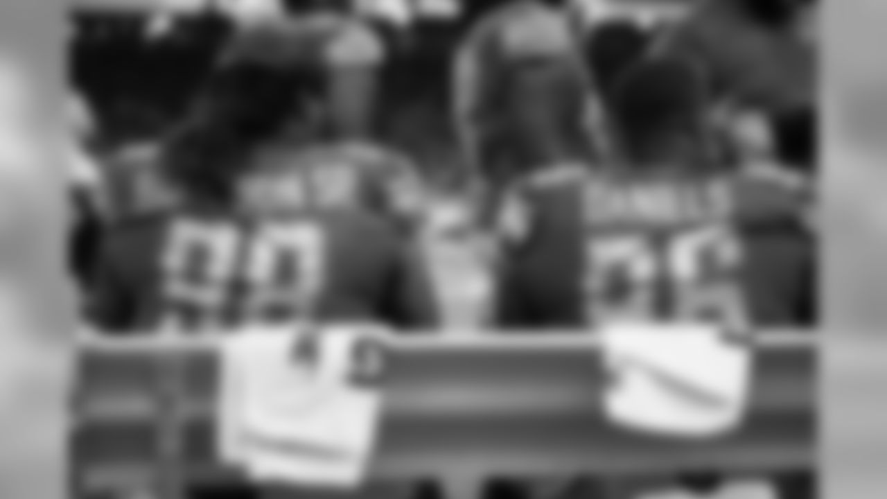 Detroit Lions defensive tackle Damon Harrison Sr. (98) and Detroit Lions defensive tackle Mike Daniels (96) on the bench during a NFL football game against the Buffalo Bills on Friday, Aug. 23, 2019 in Detroit. (Detroit Lions via AP).