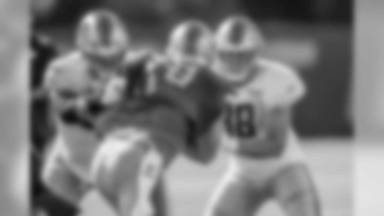 Detroit Lions tackle Taylor Decker (68) and Detroit Lions tight end T.J. Hockenson (88) block during Day 13 of 2019 Detroit Lions Training Camp presented by Rocket Mortgage on Saturday, Aug. 10, 2019 in Allen Park, Mich. (Detroit Lions via AP)