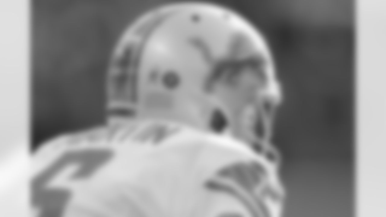 Air Force decal on the helmet of Detroit Lions punter Sam Martin (6) for the Salute to Service initiative during a NFL football game against the Chicago Bears on Sunday, Nov. 11, 2018 in Chicago. (Detroit Lions via AP).