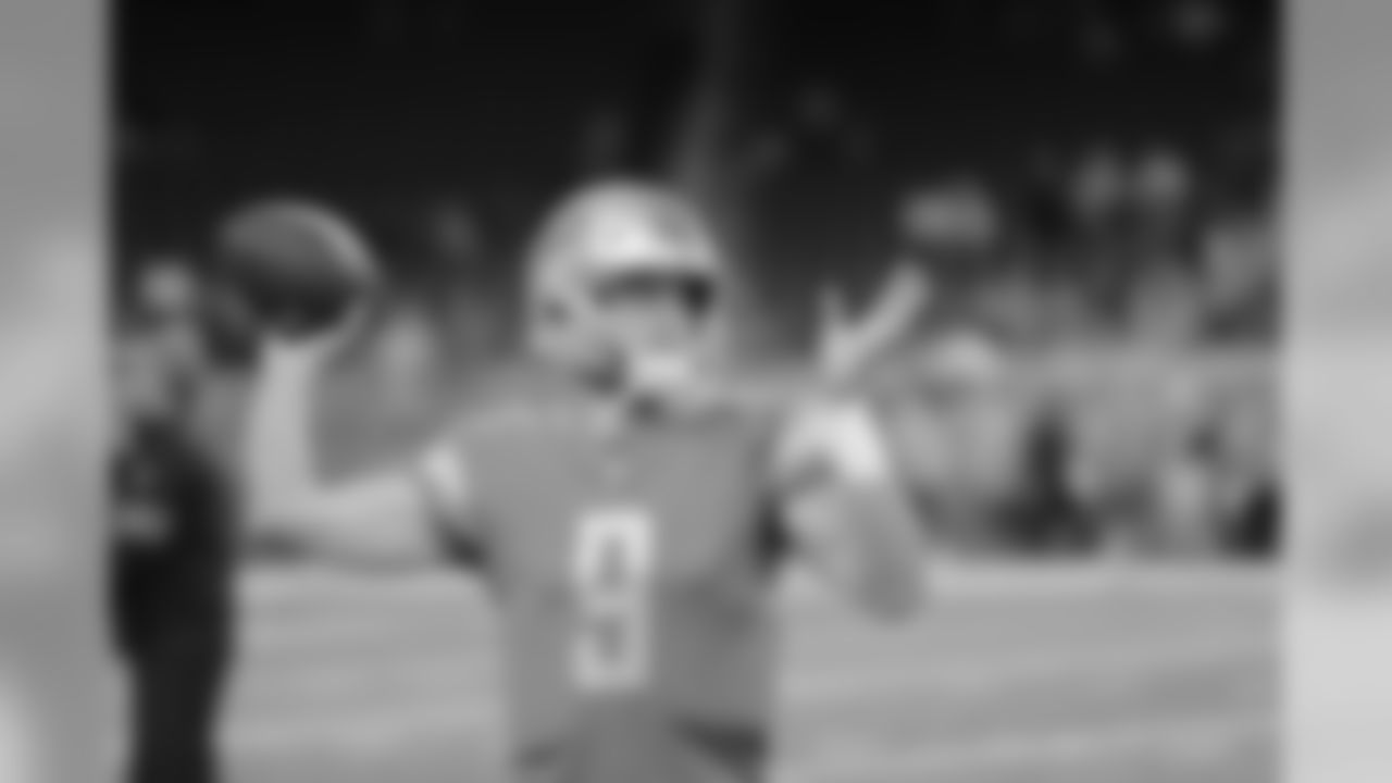 Detroit Lions quarterback Matthew Stafford (9) before a NFL football game against the New York Giants Sunday, Oct. 27, 2019 in Detroit. (Detroit Lions via AP).