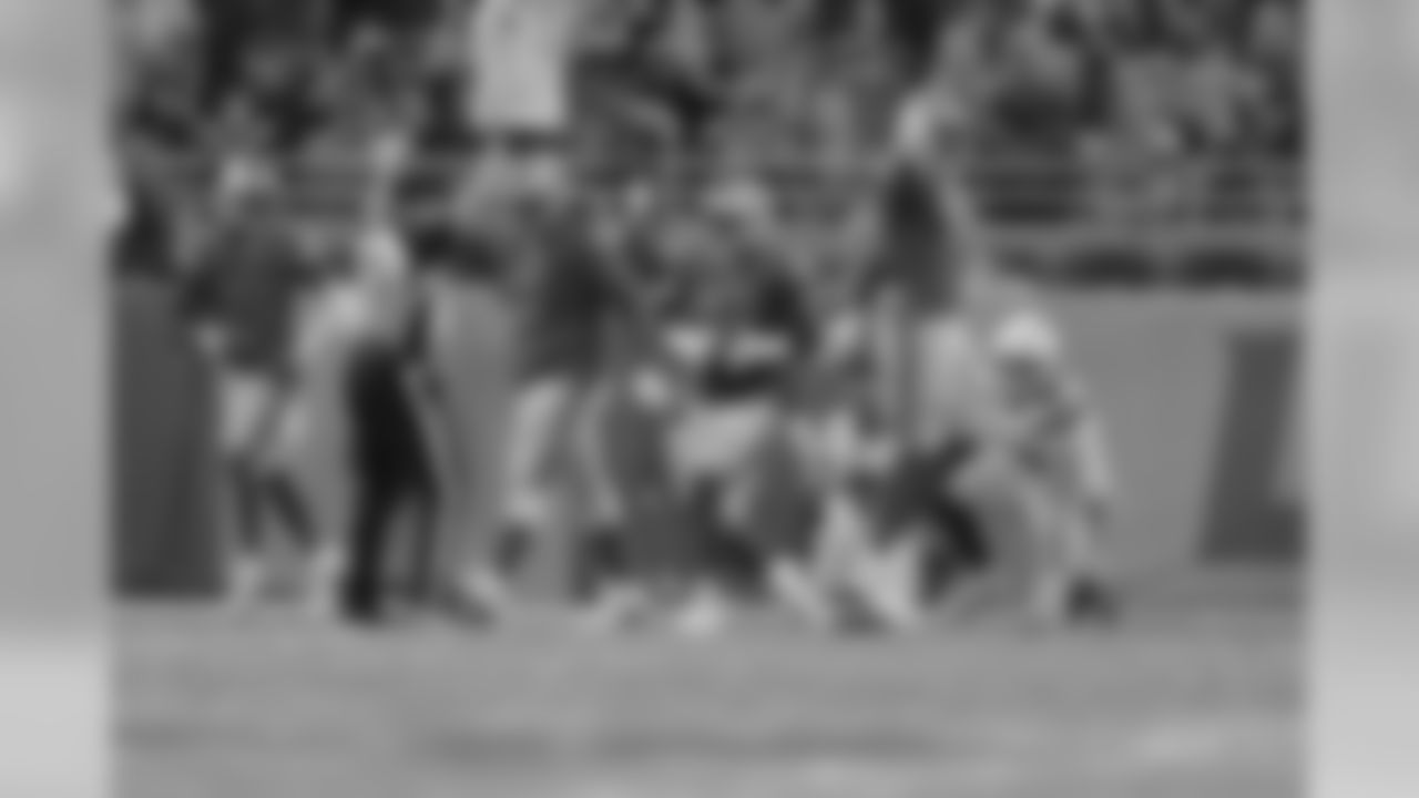 Detroit Lions linebacker Devon Kennard (42) recovers a fumble at the goal line during a NFL football game against the Los Angeles Chargers Sunday, Sept. 15, 2019 in Detroit. (Detroit Lions via AP).