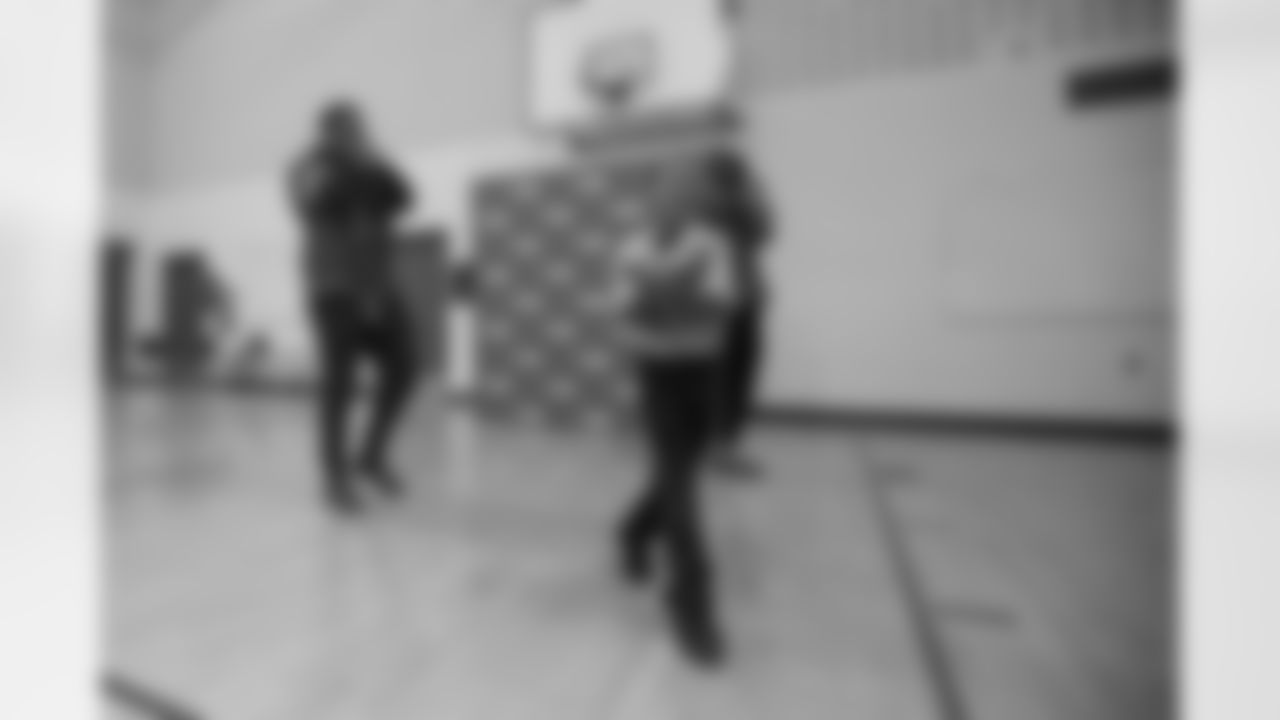 Detroit Lions defensive lineman Da'Shawn Hand (93) at a real players don't bully assembly with Playworks at Hutchinson Elementary School on Tuesday, Oct. 22, 2018 in Detroit.