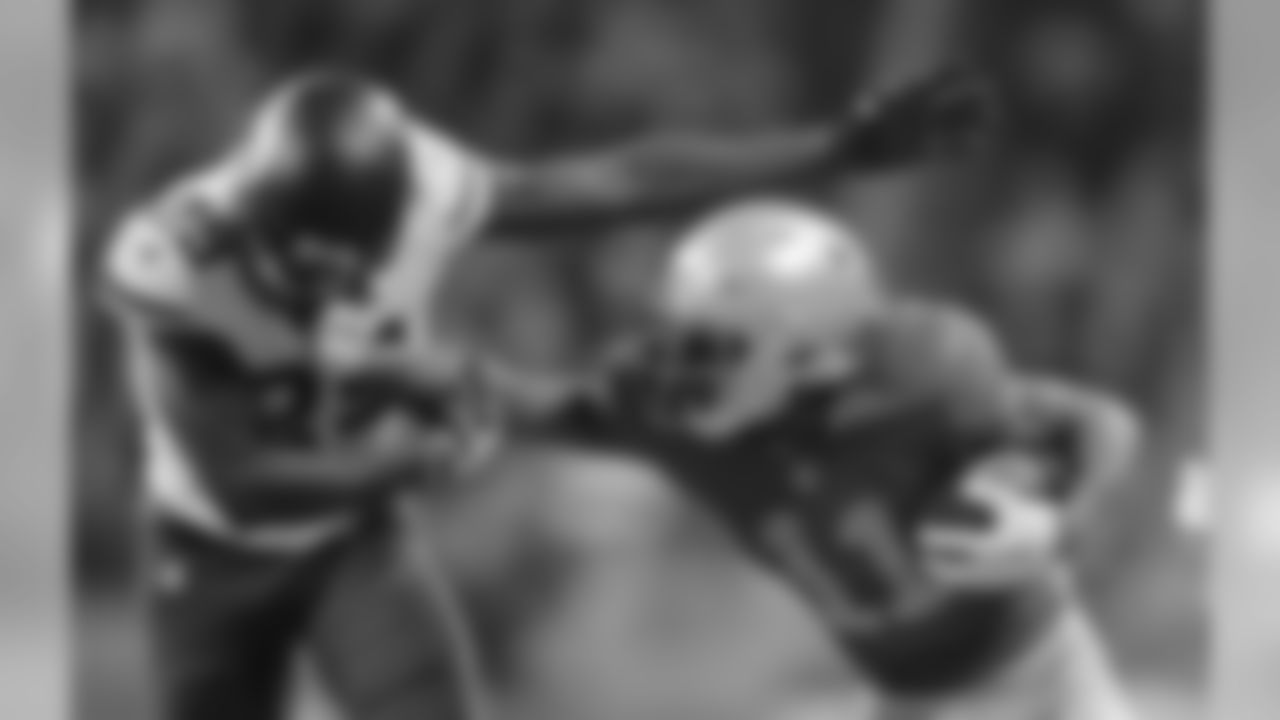 Detroit Lions wide receiver Marvin Jones (11) stiff arms Minnesota Vikings cornerback Xavier Rhodes (29) during an NFL football game in Detroit, Thursday, Nov. 23, 2017. (AP Photo/Paul Sancya)