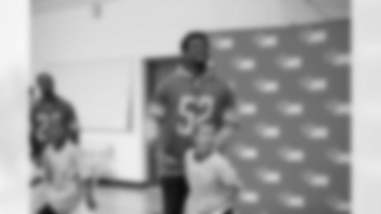 Detroit Lions linebacker Christian Jones (52) at a real players don't bully assembly with Playworks at Hutchinson Elementary School on Tuesday, Oct. 22, 2018 in Detroit.