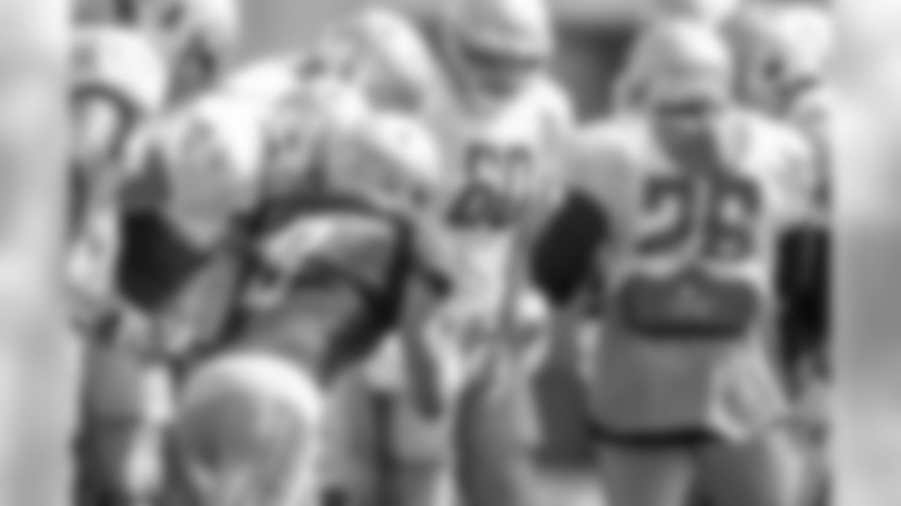 Detroit Lions quarterback Matthew Stafford (9) and the offensive huddle during Day 3 of 2019 Detroit Lions Training Camp presented by Rocket Mortgage on Saturday, July 27, 2019 in Allen Park, Mich. (Detroit Lions via AP)