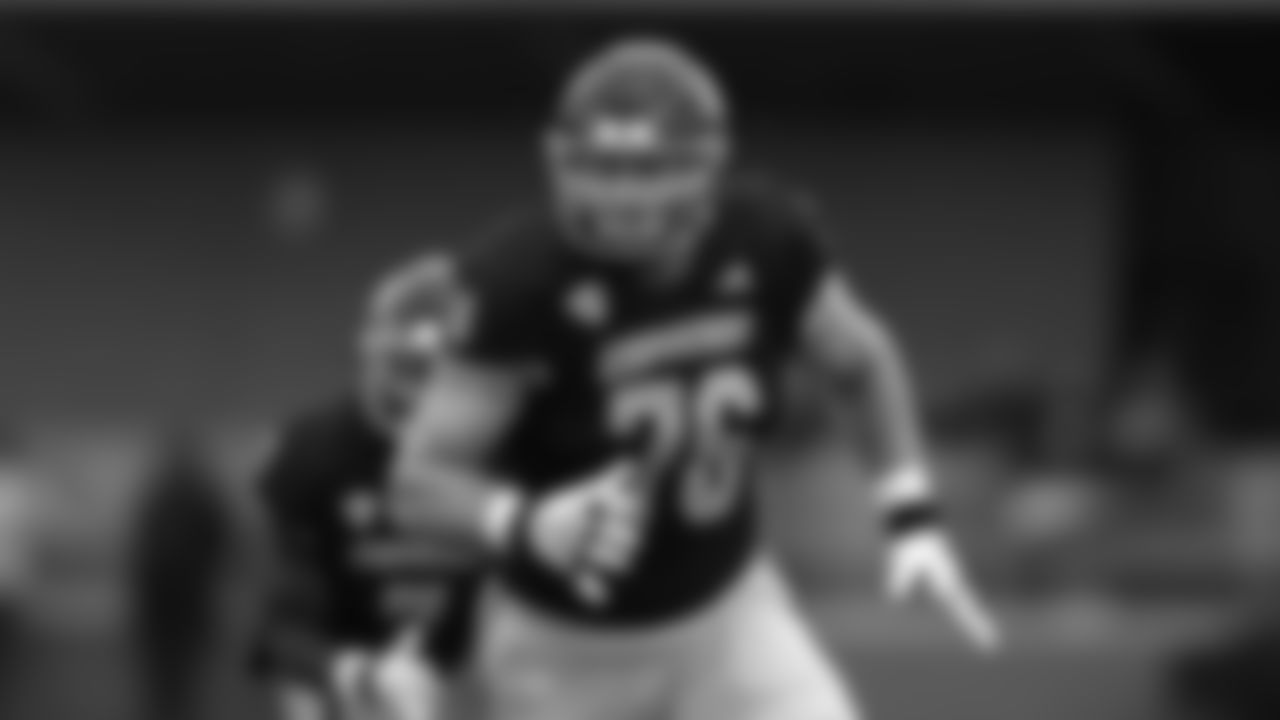 Central Michigan offensive lineman Bernhard Raimann plays during an NCAA college football game against Eastern Michigan, Friday, Nov. 26, 2021, in Mount Pleasant, Mich. (AP Photo/Al Goldis)