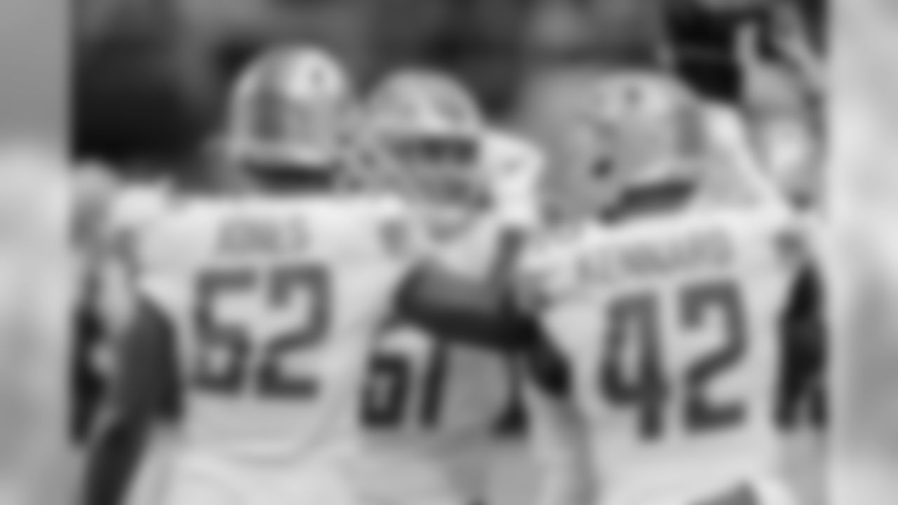 Detroit Lions linebacker Jahlani Tavai (51) and the linebackers before a NFL football game against the Minnesota Vikings Sunday, Dec. 8, 2019 in Minneapolis. (Detroit Lions via AP).