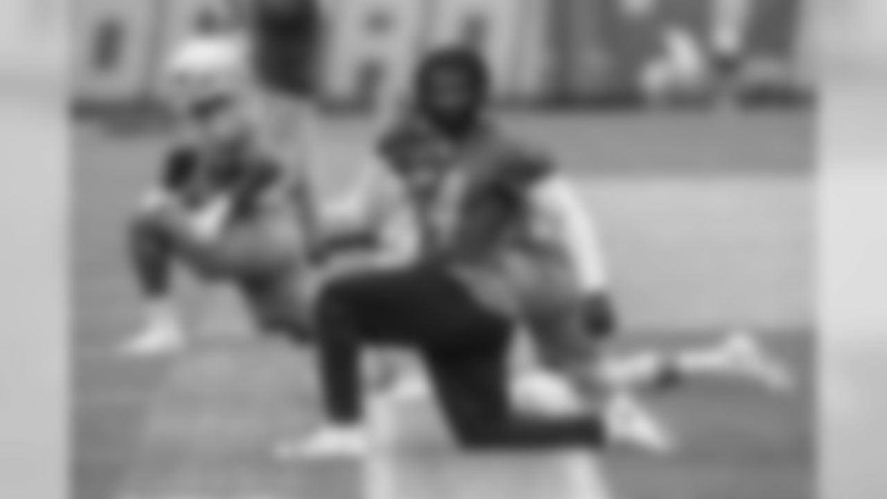 Detroit Lions linebacker Steve Longa (54) stretches during Day 4 of OTAs on Wednesday, May 29, 2019 in Allen Park, Mich. (Detroit Lions via AP)