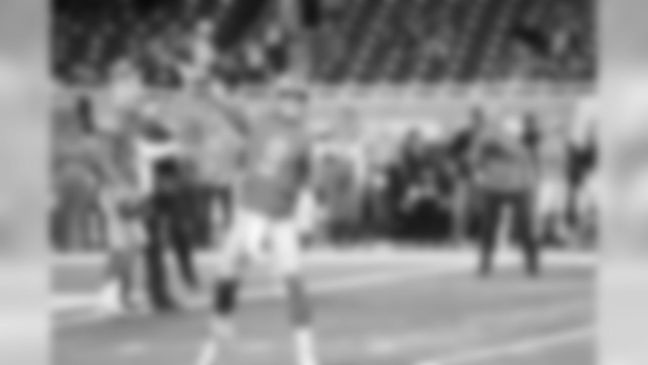 Detroit Lions quarterback Matthew Stafford (9) warms up before a NFL football game against the New England Patriots on Sunday, Sept. 23, 2018 in Detroit. (Detroit Lions via AP).