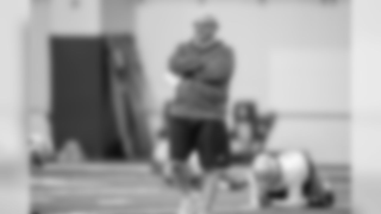 Detroit Lions special teams coordinator John Bonamego during Day 1 of rookie minicamp on Friday, May 10, 2019 in Allen Park, Mich. (Detroit Lions via AP)