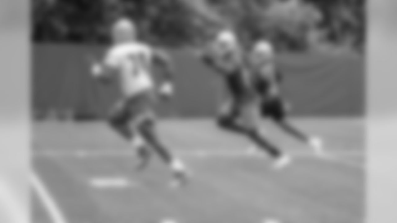 Detroit Lions cornerback Jamal Agnew (39) returns an interception during Day 1 of minicamp on Tuesday, June 4, 2019 in Allen Park, Mich. (Detroit Lions via AP)