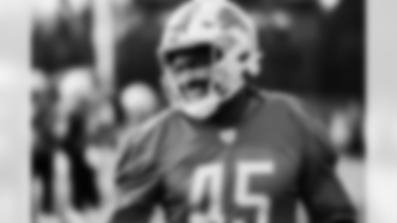 Detroit Lions fullback Jason Cabinda (45) during Lions practice at the Training Facility in Allen Park, MI on December 10, 2021. (Jeff Nguyen/Detroit Lions)