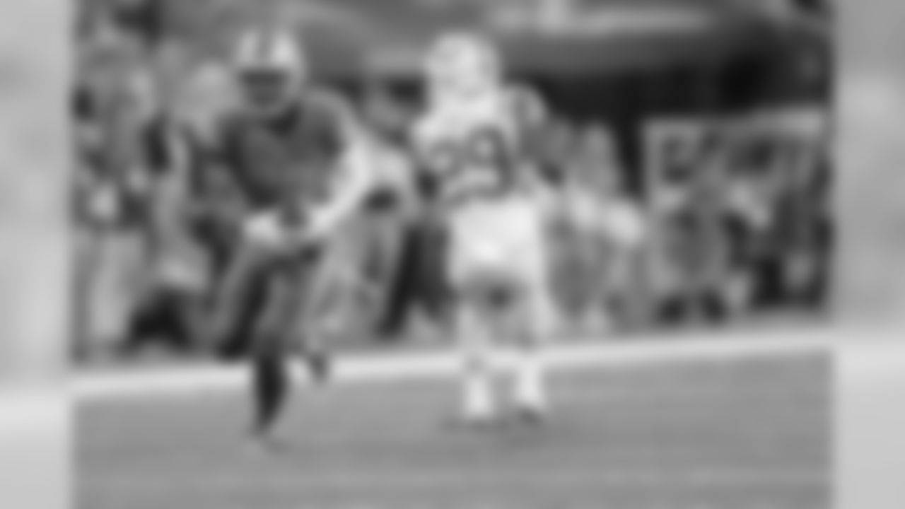 Detroit Lions defensive back Quandre Diggs (28) returns an interception for a touchdown during a NFL football game against the New York Jets on Monday, Sept. 10, 2018 in Detroit. (Detroit Lions via AP).