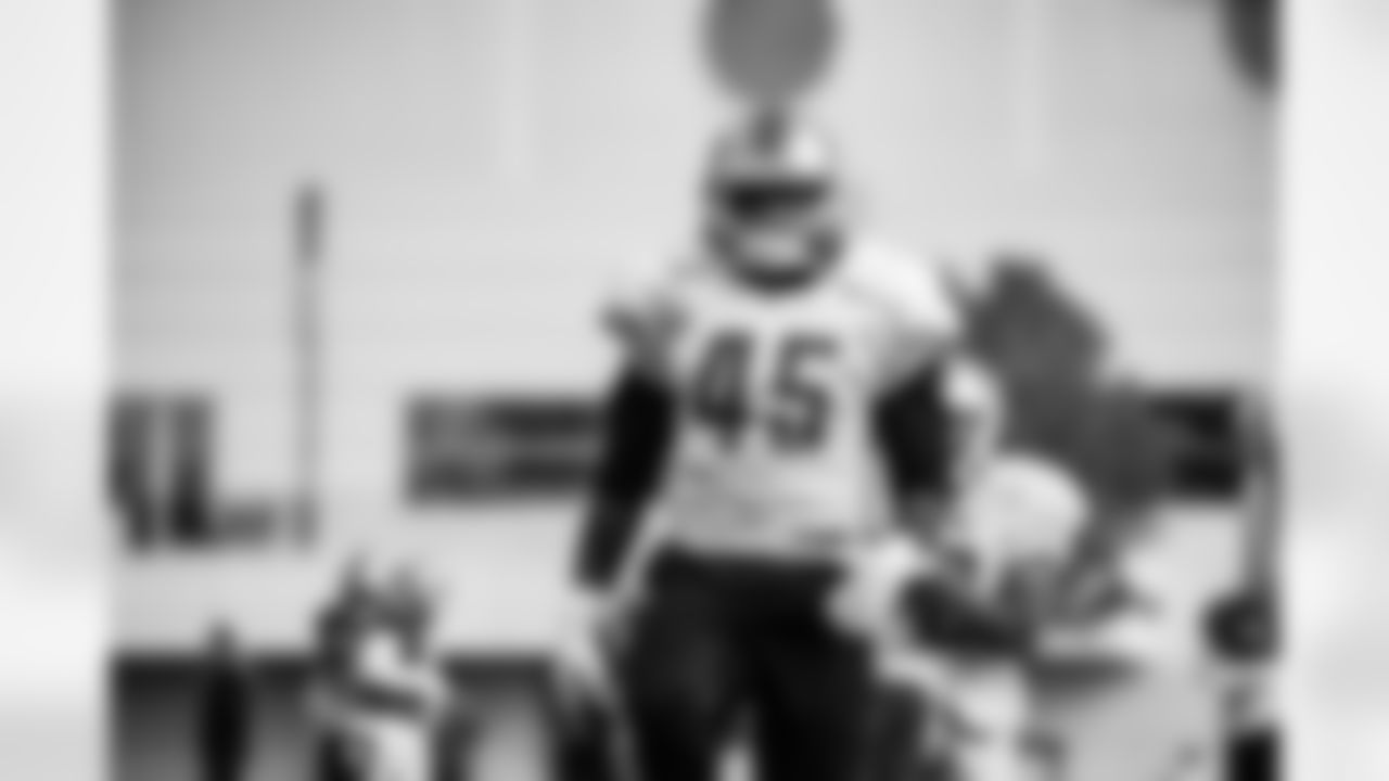 Detroit Lions linebacker Jason Cabinda (45) during Lions practice at the Training Facility in Allen Park, MI on October 29, 2020. (Jeff Nguyen/Detroit Lions)
