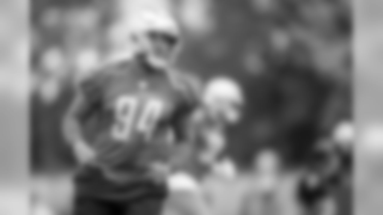 Detroit Lions defensive end Austin Bryant (94) warms up during Day 1 of OTAs on Monday, May 20, 2019 in Allen Park, Mich. (Detroit Lions via AP)