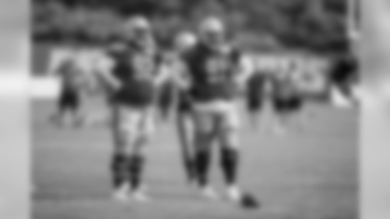 Detroit Lions defensive tackles Sylvester Williams (92) and A'Shawn Robinson (91) during training camp practice on Monday, July 30, 2018 in Allen Park, Mich. (Detroit Lions via AP)