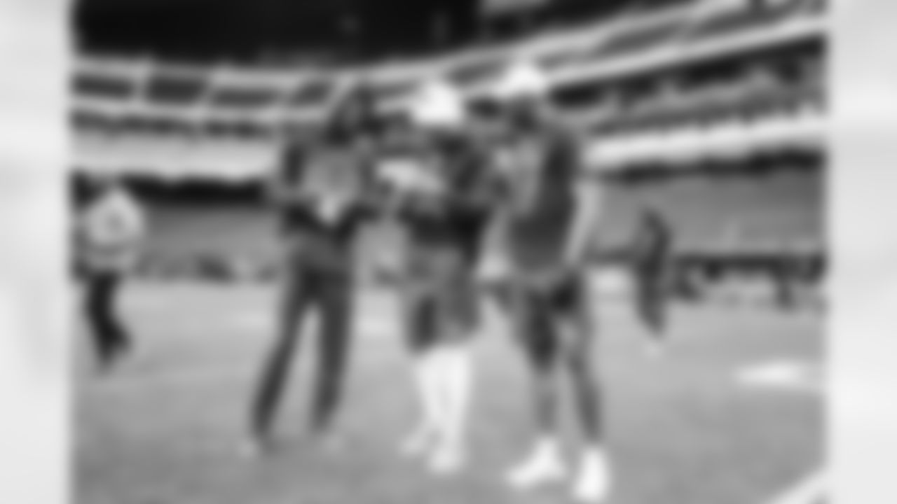 Detroit Lions wide receiver Amon-Ra St. Brown (14) with Dallas Cowboys wide receiver CeeDee Lamb (88) and Washington Commanders wide receiver Terry McLaurin (17) at practice during the 2023 Pro Bowl Games in Las Vegas, NV on February 4, 2023. (Stuart Zaas/Detroit Lions)