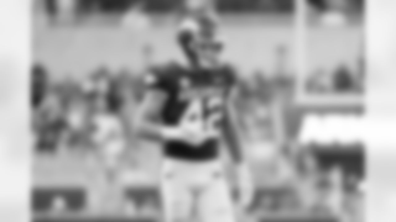 Arkansas linebacker Drew Sanders (42) against Missouri State during an NCAA college football game Saturday, Sept. 17, 2022, in Fayetteville, Ark. (AP Photo/Michael Woods)