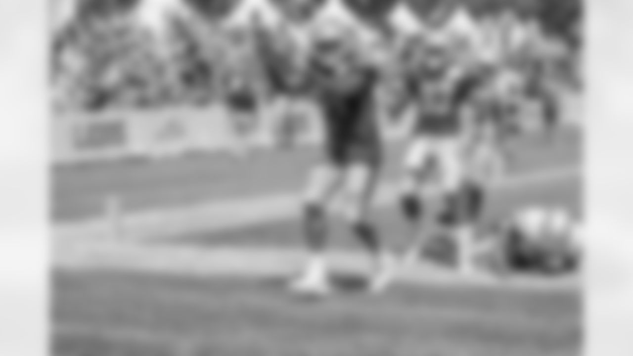 Detroit Lions tight end Hakeem Valles (84) catches a two-point conversion during training camp practice on Saturday, Aug. 4, 2018 in Allen Park, Mich. (Detroit Lions via AP)