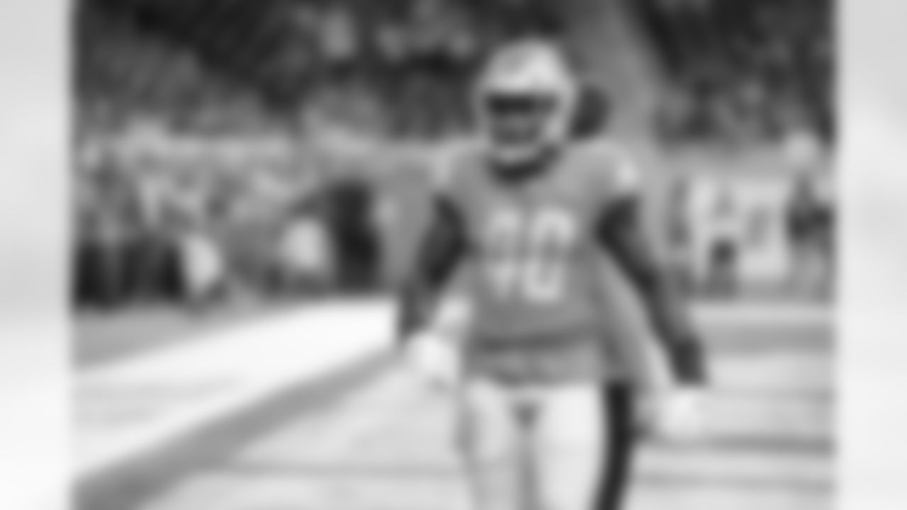 Detroit Lions linebacker Jarrad Davis (40) before a NFL football game against the New England Patriots on Sunday, Sept. 23, 2018 in Detroit. (Detroit Lions via AP).