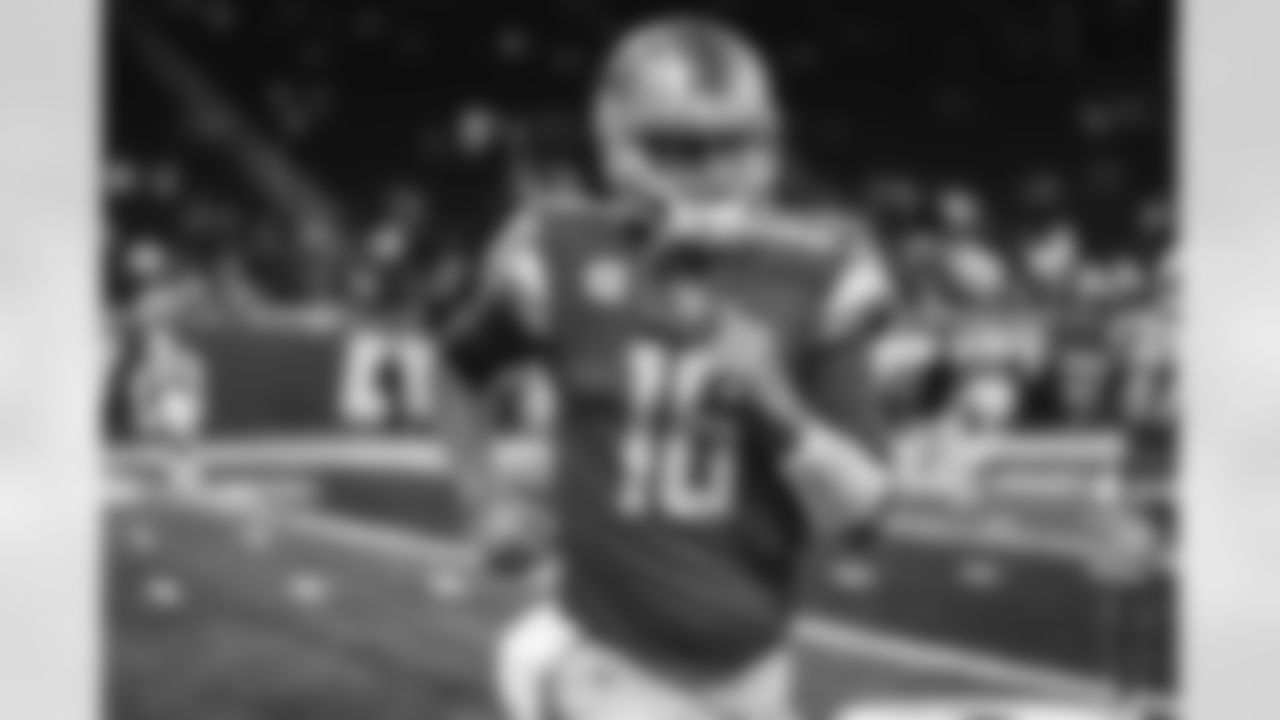 Detroit Lions quarterback Jared Goff (16) before a NFL football game against the San Francisco 49ers on Sunday, September 12, 2021 in Detroit, MI. (Jeff Nguyen/Detroit Lions).