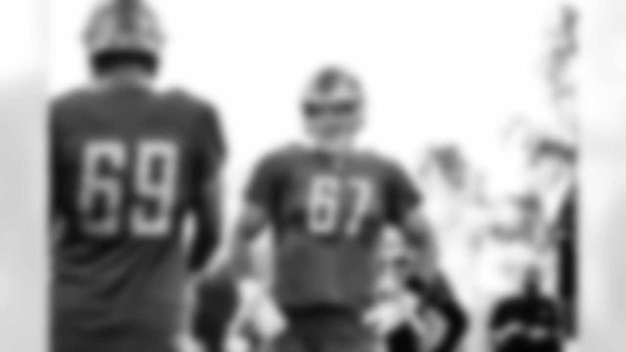 Detroit Lions tackle Matt Nelson (67) during Lions practice at the Training Facility in Allen Park, MI on October 14, 2021. (Jeff Nguyen/Detroit Lions)
