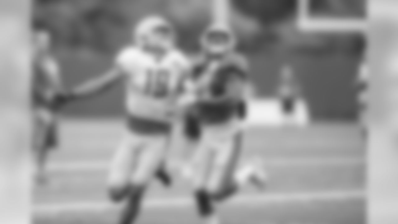 Detroit Lions cornerback Nevin Lawson (24) blankets wide receiver Kenny Golladay (19) during training camp practice on Wednesday, Aug. 1, 2018 in Allen Park, Mich. (Detroit Lions via AP)