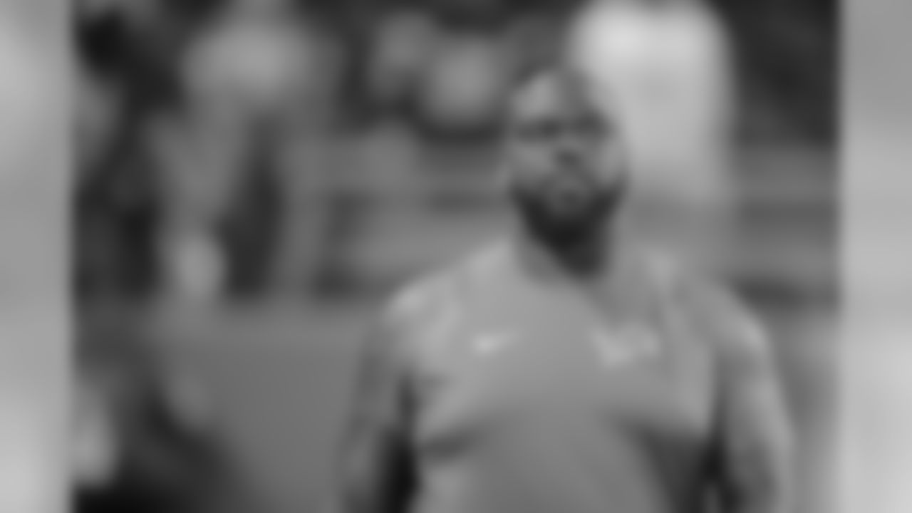 Detroit Lions defensive tackle A'Shawn Robinson warms up before a NFL football game against the Los Angeles Chargers Sunday, Sept. 15, 2019 in Detroit. (Detroit Lions via AP).