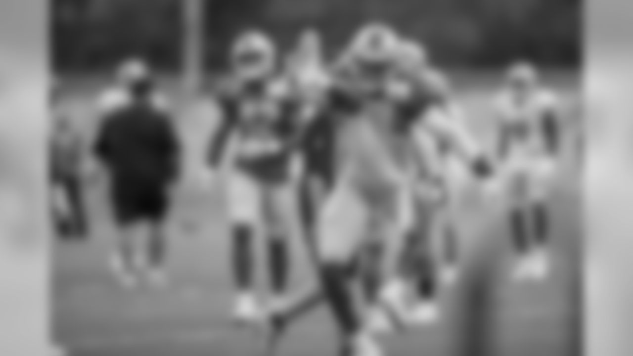 Detroit Lions linebacker Jarrad Davis (40) during practice at the Detroit Lions training facility on Monday, Aug. 20, 2018 in Allen Park, Mich. (Detroit Lions via AP)