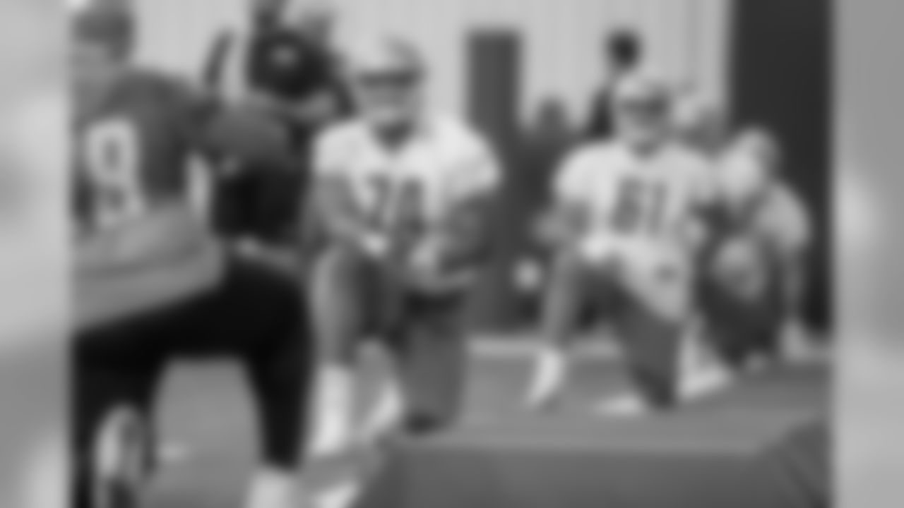 Detroit Lions tackle Ryan Pope (74) during Day 1 of rookie minicamp on Friday, May 10, 2019 in Allen Park, Mich. (Detroit Lions via AP)