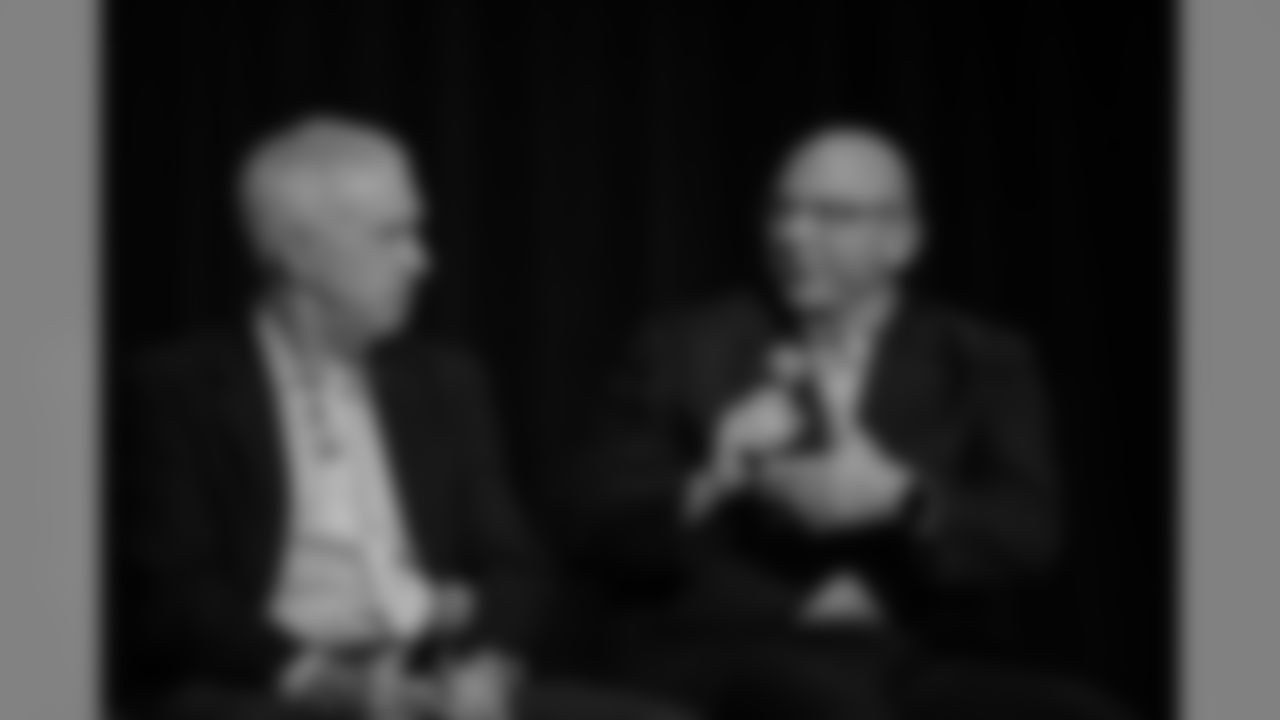 Detroit Lions special teams coordinator John Bonamego and Detroit Lions defensive coordinator Paul Pasqualoni at the Season Ticket Member Summit on Monday, Feb. 11, 2019 in Detroit.