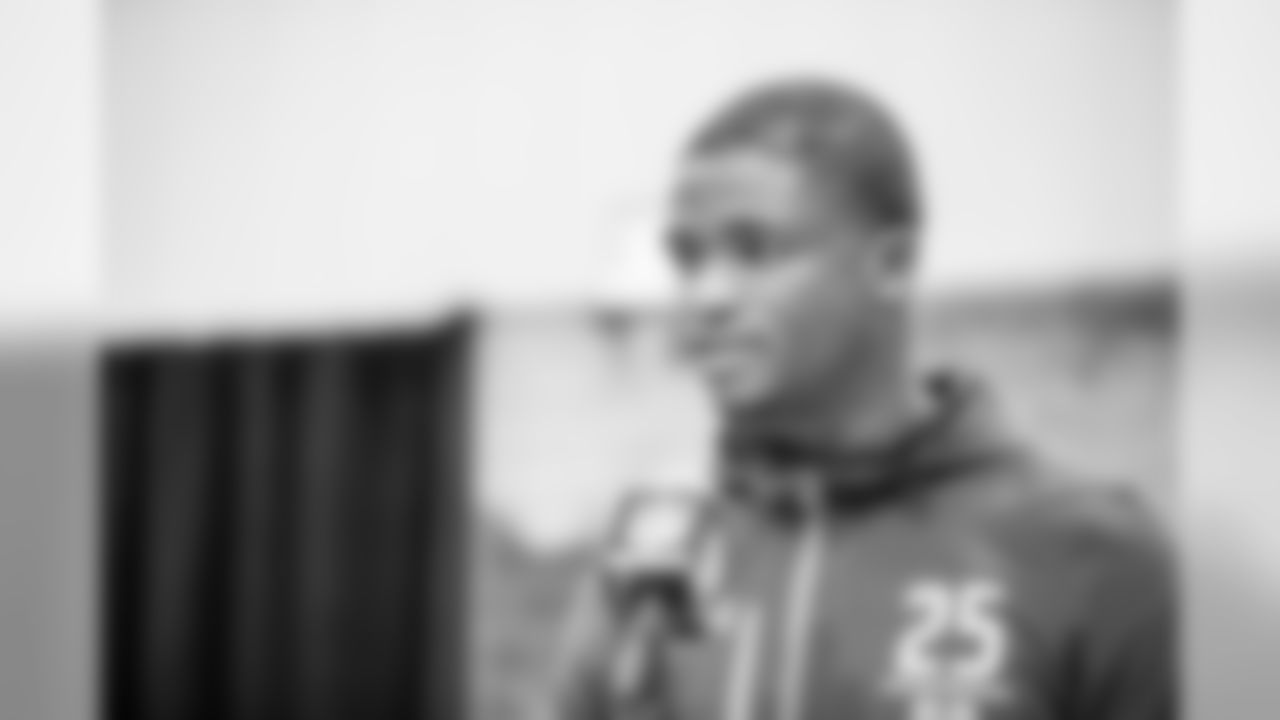 Clemson defensive back Trayvon Mullen talks to the media at the NFL Scouting Combine on Sunday, March 3 2019 in Indianapolis. (Detroit Lions via AP)