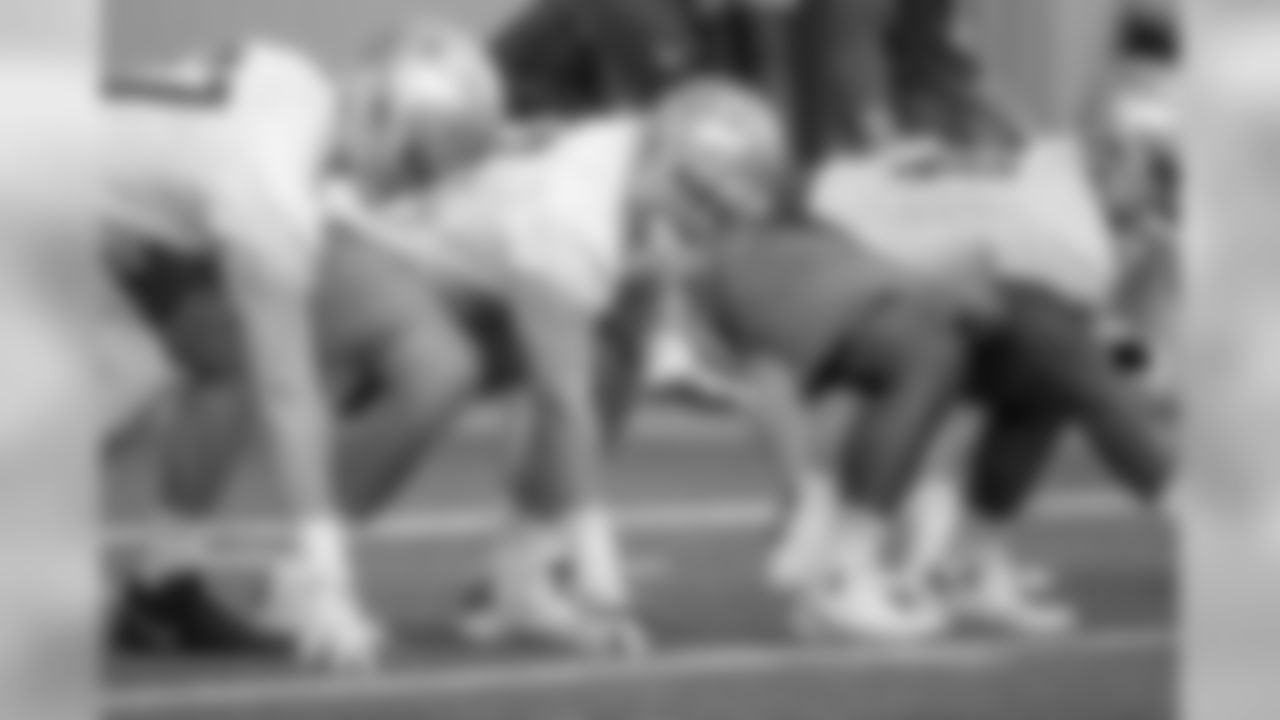 Detroit Lions guard Beau Benzschawel (63) during Day 1 of rookie minicamp on Friday, May 10, 2019 in Allen Park, Mich. (Detroit Lions via AP)