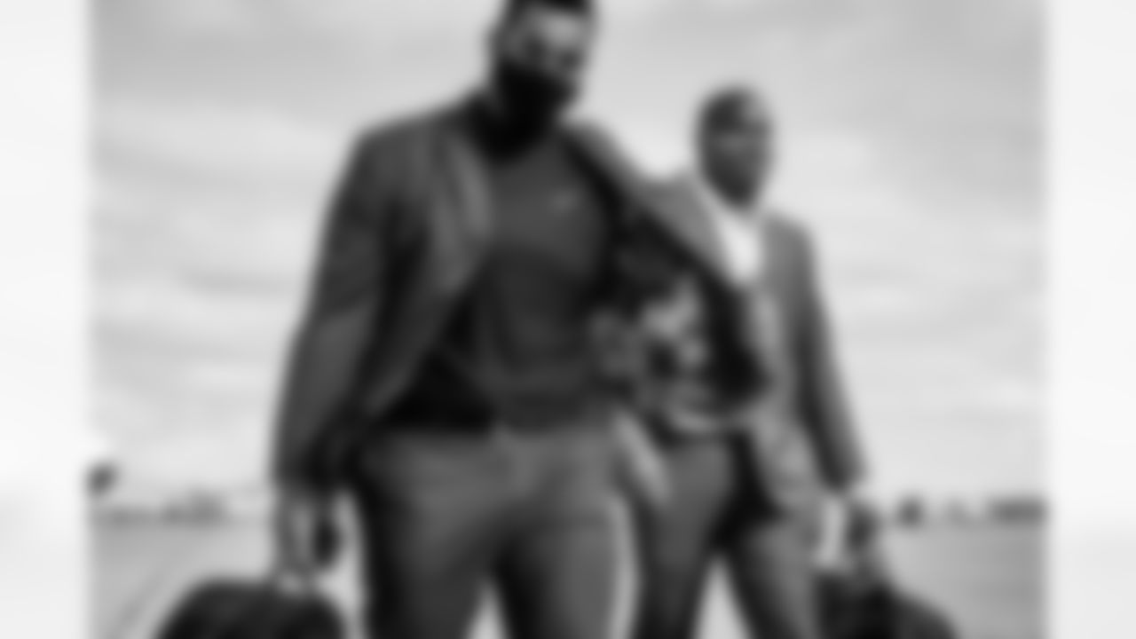 Detroit Lions offensive lineman Oday Aboushi (76) Detroit Lions offensive lineman Tyrell Crosby (65) During travel to play a game against the Atlanta Falcons on Sunday, Oct. 24, 2020 in Atlanta, GA. (Detroit Lions via AP).