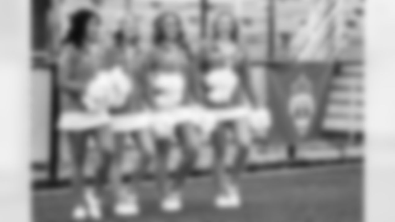 The Detroit Lions Cheerleaders cheer on during the 2023 Michigan Girls High School Flag Football Pilot League Week 2 at Stoney Creek HS Saturday May 13, 2023 in Rochester Hills, MI. (Carl Jones II/Detroit Lions).