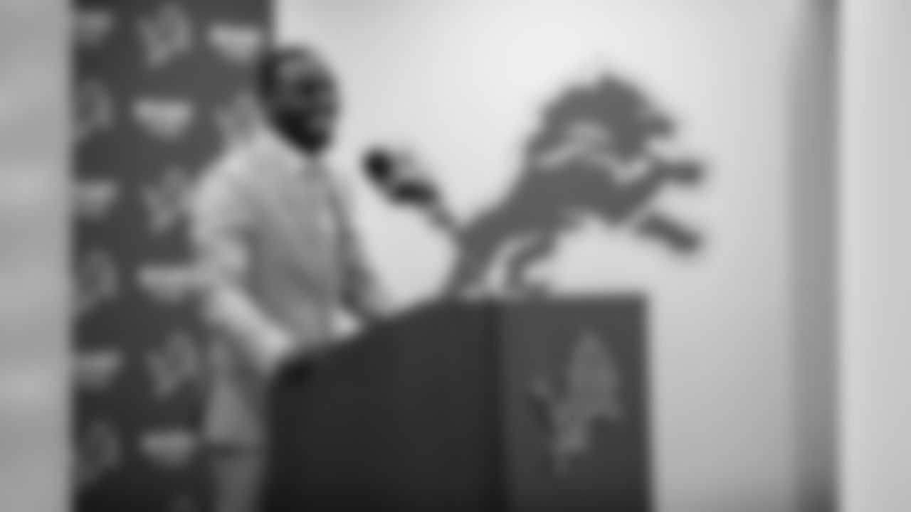 Detroit Lions cornerback Justin Coleman speaks to the media during an introductory press conference at the Detroit Lions training facility on Thursday, March 14, 2019 in Allen Park, Mich. (Detroit Lions via AP)