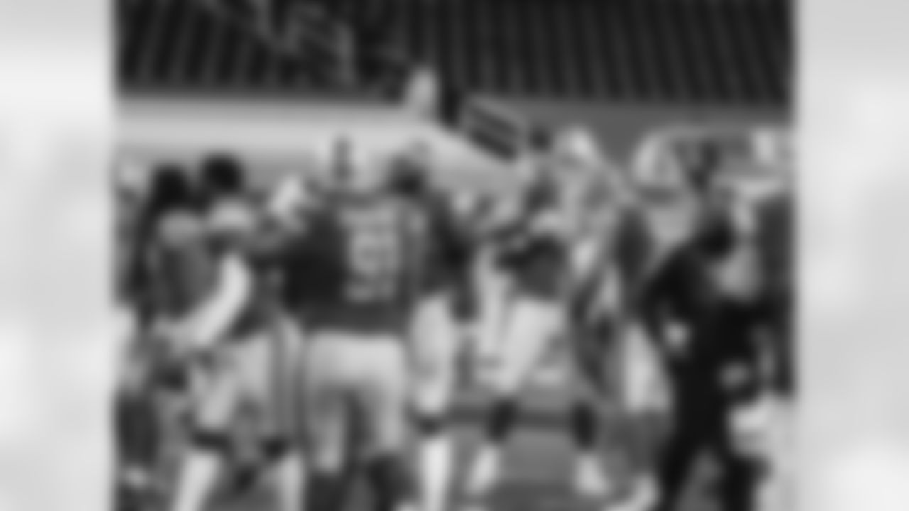 Detroit Lions kicker Matt Prater (5) celebrates after kicking the game-winning field goal during an NFL football game against the Washington football team on Sunday, Nov. 15, 2020 in Detroit. (Detroit Lions via AP).