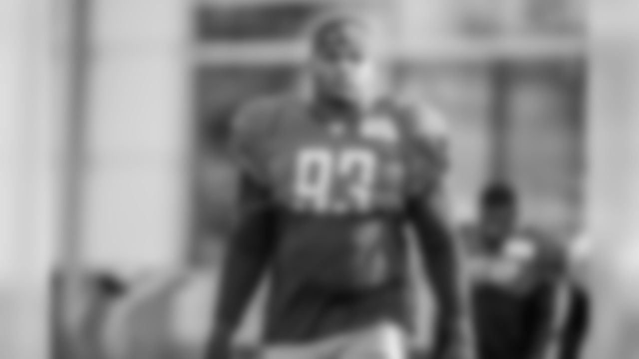 Defensive lineman Da'Shawn Hand (93) takes the field for Day 3 of 2019 Detroit Lions Training Camp presented by Rocket Mortgage on Saturday, July 27, 2019 in Allen Park, Mich. (Detroit Lions via AP)
