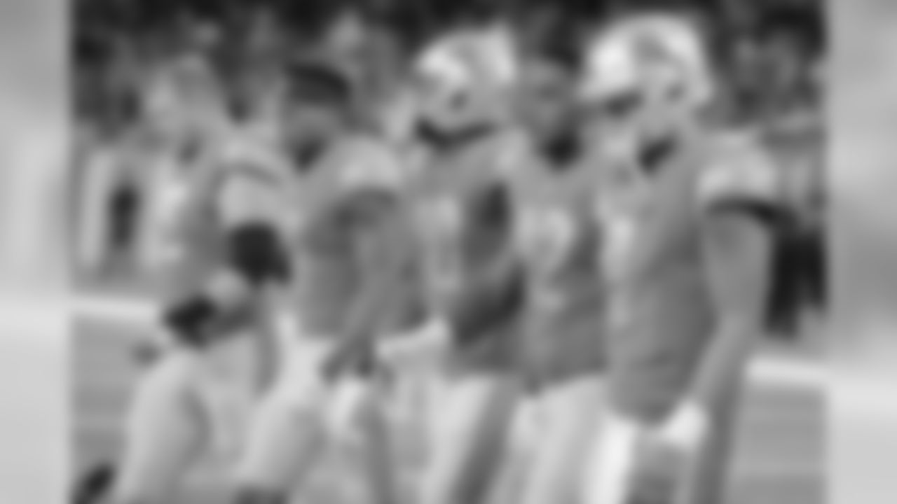 Detroit Lions captains head out to the coin toss before a NFL football game against the New England Patriots on Sunday, Sept. 23, 2018 in Detroit. (Detroit Lions via AP).