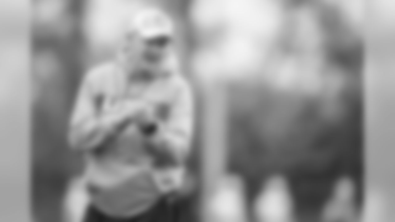 Detroit Lions offensive coordinator Darrell Bevell during Day 1 of OTAs on Monday, May 20, 2019 in Allen Park, Mich. (Detroit Lions via AP)