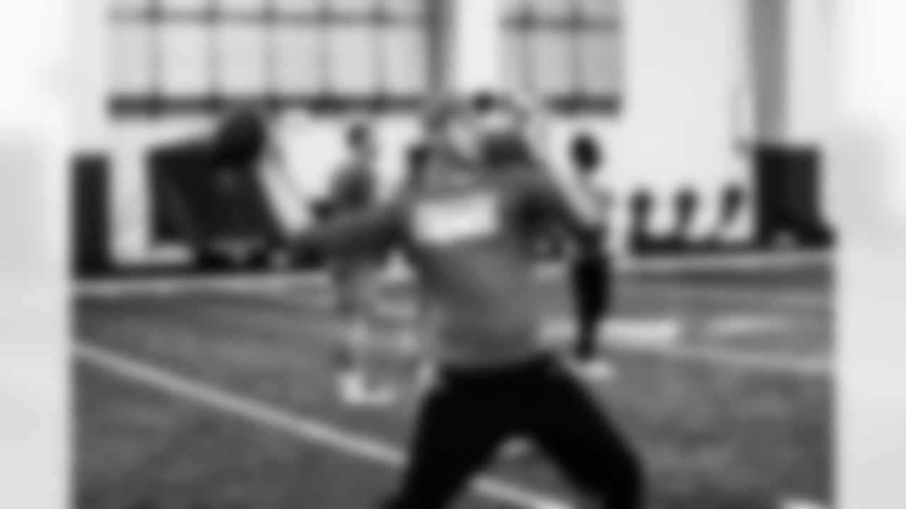Detroit Lions quarterback Jared Goff (16) during a morning workout at the Lions training facility in Allen Park, MI on April 19, 2022. (Stuart Zaas/Detroit Lions)
