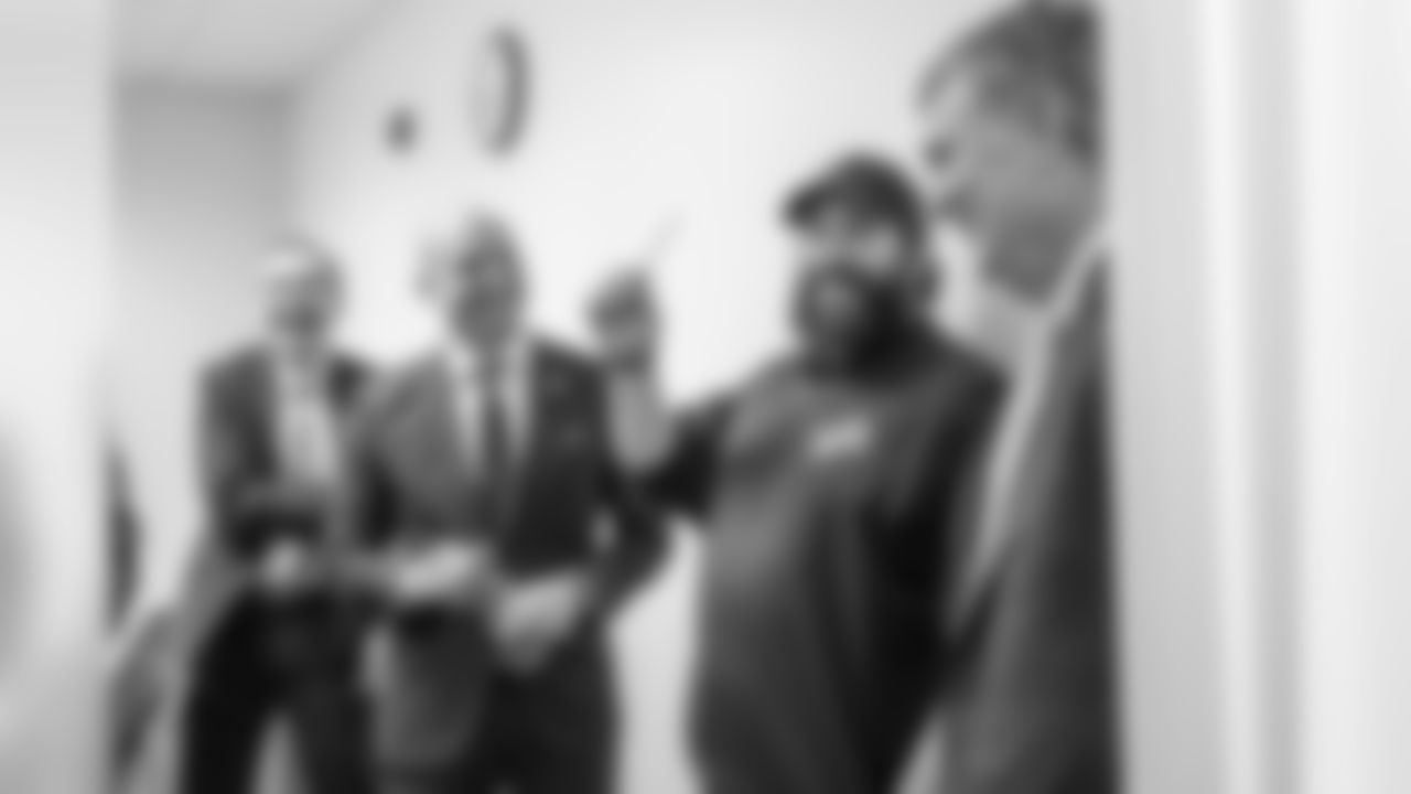 Detroit Lions head coach Matt Patricia talks with Georgia Tech head coach Paul Johnson and University of Minnesota head coach P.J. Fleck before the Quick Lane Bowl Press Conference on Wednesday, Dec. 5, 2018 in Allen Park, Mich. (Detroit Lions via AP)