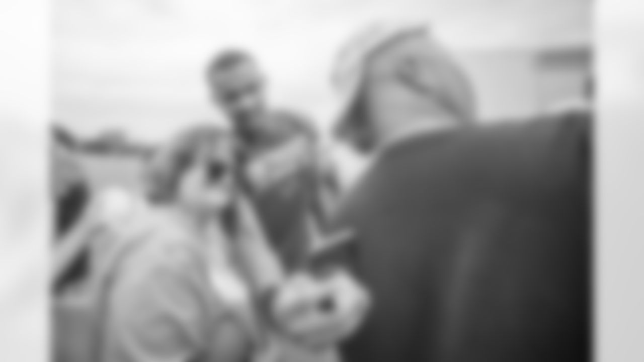 Detroit Lions wide receiver Kenny Golladay takes a selfie with a fan following training camp practice on Wednesday, Aug. 1, 2018 in Allen Park, Mich. (Detroit Lions via AP)